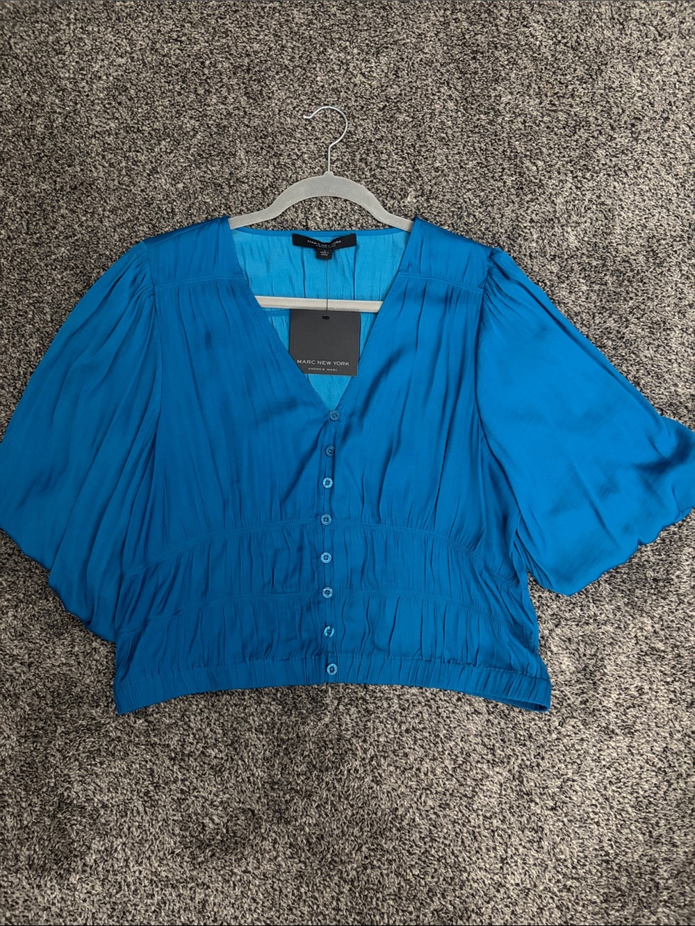 Marc New York Teal-Blue V-Neck Button Front Blouse